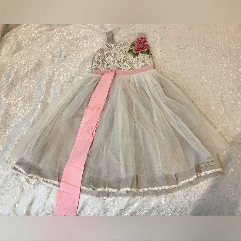 Girls Pink and Cream Floral Tulle Dress NWT Size 10T